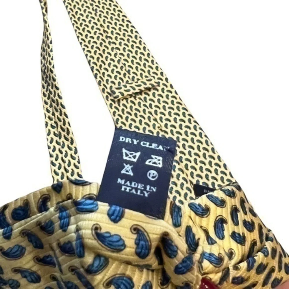Burberry London Classic Yellow‎ & Navy Blue Print 100% Silk Neck Tie